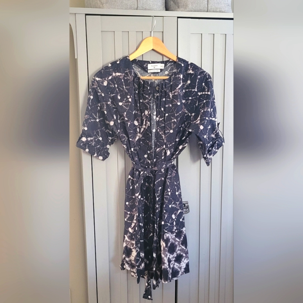 Thakoon for Target Shibori Pleated Button‎ Down Trapeze Swing Dress Black - M